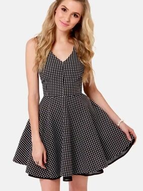 Black & White Polka Dot Fit-and-Flare Dress